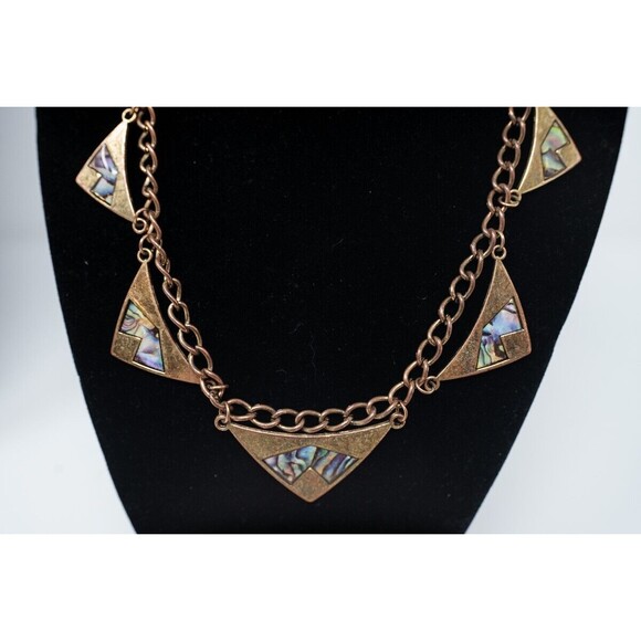Copper tone triangle abalone shell artisan necklace 17-19" - Picture 2 of 4